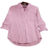Niuer žene košulje dugi rukavi vrhovi rever vrat bluza prednji džepni gumbi za tuniku ružičasta l