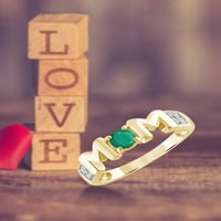 Draguljara Smaragdni prsten nakit za rođenje - 0. karat smaragd 14K Zlatni nakit od srebrnog prstena s bijelim