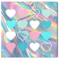 Wynwood Studio Canvas Holo Hearts Fashion and Glam Hearts Wall Art Canvas Print Pink Turquoise 30x30