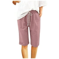 Ženske kratke hlače casual vuče kratke hlače labave meke čvrste boje Srednji struk, tanka čipkastih hlača ružičasta