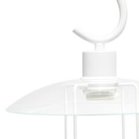 Moderna stolna svjetiljka jednostavnog dizajna sa zakrivljenom metalnom bazom i prozirnim staklenim sjenilom-Bijela