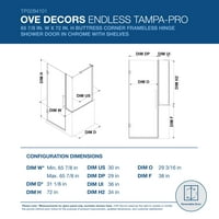 OVE Decors Tampa-Pro 65- in. W in. H pravokutni kutni tuš za tuširanje bez okvira u kromu sa panelima