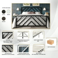 Moderni metalni krevet na platformi s geometrijskim letvicama kraljevske veličine, smeđi
