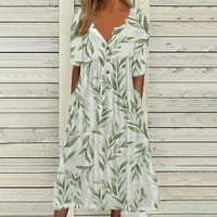 Ženske haljine Maxi casual cvjetni kratki rukavi A-Line Henley Summer Yure Green 3xl
