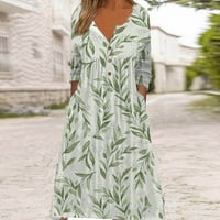 Gakvov jesenske haljine za ženske štednje moda Žene Ljetni tisak Uzročni V-izrez gumb za odmor dugih rukava haljina