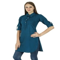 Ležerni Ženski top Kurti, etnička Indijska pamučna Kurta tunika, jednobojna dizajnerska haljina