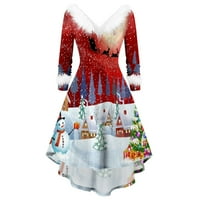 Mini haljine s izrezom u obliku slova U i dugim rukavima, asimetrična svečana božićna Plišana haljina