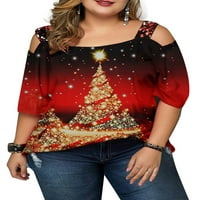 Ženska božićna labava majica veličine plus s printom božićnog drvca