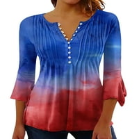 Ženska majica s američkom zastavom, majica henleigh, ljetni vrhovi s izrezom u obliku slova U, Ženska majica,