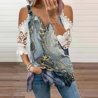 Ženski ljetni top s otvorenim ramenima s čipkastim rukavima ležerna široka bluza ljetne tunike majice s patentnim