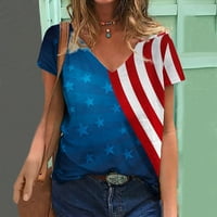 Ljetne majice ženske patriotske tee grafičke zvijezde prugasti print v vrat labavi pulover kratkih rukava casual