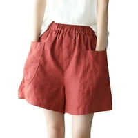 Elastične kratke ženske hlače čvrste lanene pamučni džep labave hlače ženske teniske kratke hlače kožne kratke