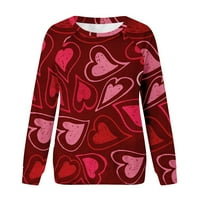 & Ženski casual modni pulover s printom za Valentinovo s dugim rukavima s okruglim vratom