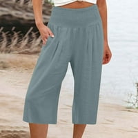 Ženske hlače od pamuka i lana, jednobojne, elastične elastike u struku, casual sportske Capri hlače za žene
