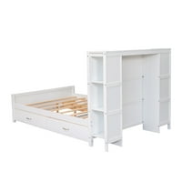 Krevet na platformi u punoj veličini, drveni okvir kreveta s ladicama i policama za odlaganje, Uzglavlje, višenamjenski