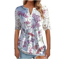 Ženske majice kratkih rukava s kratkim rukavima, Ženska bluza s okruglim vratom s cvjetnim uzorkom, Ležerne košulje