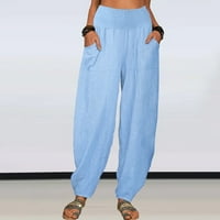 Ženske casual hlače, široke mekane jednobojne lepršave hlače, Ležerne hlače visokog struka, ravne hlače u plavoj