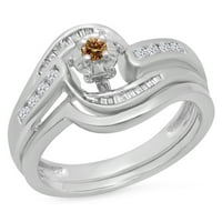 Kolekcija DazzlingRock 0. Carat 10k šampanjca i bijeli dijamantski zaručnički prsten set CT, bijelo zlato, veličina