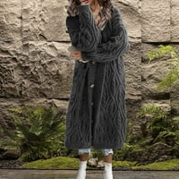 Huaai ženski kardigani Lagani dugi rukavi otvoreni prednji džemper Kardigan Čvrsta boja labava gumb Dugi pleteni