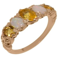 9K ženski prsten od ružičastog zlata britanske proizvodnje s pravim citrinom i opalom - opcije veličine-veličina