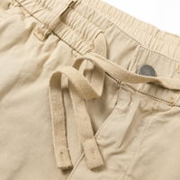 Muške bermudske kratke hlače, Ležerne jednobojne kratke hlače s džepovima s patentnim zatvaračem i gumbima, kaki