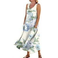 Ženska ležerna Udobna pamučna haljina bez rukava s cvjetnim printom s džepovima