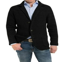 Muški topli radni džemper, povremeni džemperi od kardigana, jednobojna jakna s džepovima u tamnoplavoj boji