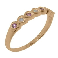 Ženski prsten od 9 karatnog ružičastog zlata britanske proizvodnje s prirodnim opalom i ružičastim turmalinom