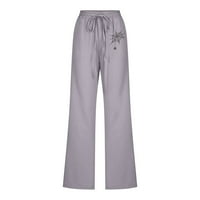 Ženske ležerne lagane pamučne lanene hlače Festival Ispis izvlačenja visoki struk labave hlače Capris s džepovima
