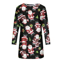 Božićna majica s kapuljačom za žene nova haljina s košuljom s okruglim vratom s printom snježne pahulje Djeda