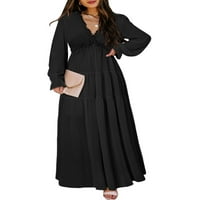 Ženska Crna Haljina za žalovanje u stilu Aboud s izrezom i dugim rukavima jesenske maksi haljine modne jednobojne