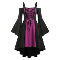 Ženska gotička Vintage haljina u boji blokirana u retro stilu tamna midi haljina s ramena