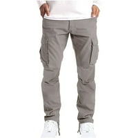Teretne hlače muške jednobojne sportske hlače s kravatom, Ležerne vanjske ravne fitness hlače s patentnim zatvaračem