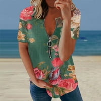 Fartey ženske ljetne plaže bluze casual majice za tisak suncokreta kratki rukav pola zip up v vrat trendovski