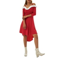 Mialoley žena božićna haljina plišana bez ramena visoka haljina od špageta s niskim dubokim v-izrezom