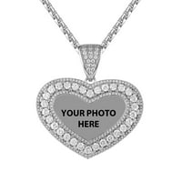 Muško srce ledeno po mjeri Hip Hop okvir za fotografije ogrlica od teniskog lanca od bijelog zlata od 14 karata