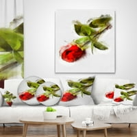 DesignArt crvena ruža s crtežom stabljike - jastuk za bacanje cvijeća - 18x18