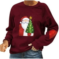 Ženska majica s okruglim vratom s božićnim printom za opuštanje, vrhovi s dugim rukavima Iz e-pošte