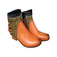 Modne kožne ženske čizme za gležnjeve s debelim potpeticama, velike veličine jesen / zima, narančasta veličina
