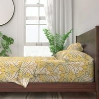 pamučni listovi, puni set - krem ​​žuto cvijeće Art Nouveau Home Print Custom posteljina od Spoonflowera