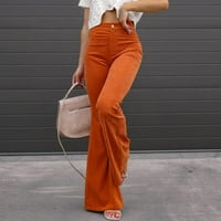 Hlače u donjem dijelu, ženske Ležerne hlače visokog struka, jednobojne široke hlače ravnih nogavica, ženske narančaste