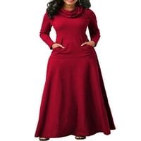 Ženska haljina dolčevita maksi haljine s dugim rukavima radne široke vrećaste jednobojne crvene boje ae