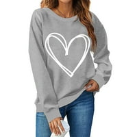 Žena s dugim rukavima okrugli vrat Valentinovo za tiskanje bluze jesenski uzročni pulover Tops sivi, xl