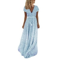 Ženske haljine kratke rukave Maxi casual ljetoska haljina s V-izrezom plava l