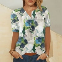Ženske vrhove kratkih rukava tiskana bluza casual žena ljetne majice Henley majice tunične majice multi-boje m