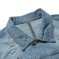 Tking Fashion Muška jesen zima uništila je bluza s prslukom s prslukom od vintage traper jakne - plava 3xl