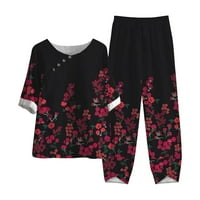 Idoravan Women Sets Odjeća casual Clearcen Women Summer Tiskani kratki rukavi Pola rukava Okrugli vrat Osjetljivi