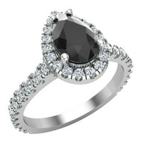 Zaručnički prsten od crnog dijamanta u obliku kruške u 18k 1 bijelom zlatu. Karat