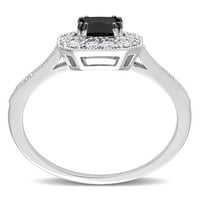 Ženski zaručnički prsten s crnim dijamantom Princess i bijelim dijamantom okruglog reza od 10k bijelog zlata