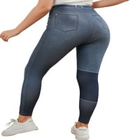 Ženske traper gamaše s printom Plus size lažne prevelike traperice tiskani Jeggings pencil trenerke joga hlače